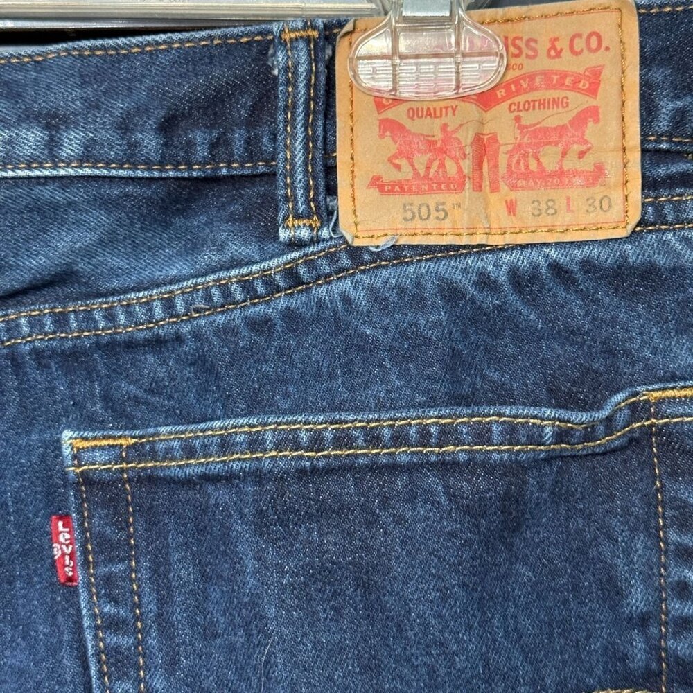 Levis 505 Straight Leg Dark Wash Denim Jeans Medium Blue 38x30 - Picture 7 of 14